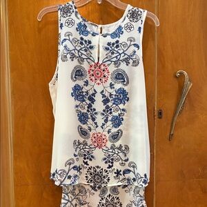 Floral Sleeveless Top with Blue and Red Accents